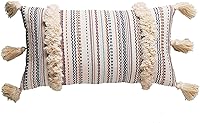 Vista 1 de Flber Almohada lumbar decorativa con borlas tejidas texturizadas, 12 x 20 pulgadas