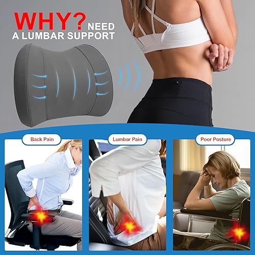 Miniatura 58 de Almohada de apoyo lumbar para automóvil, almohada lumbar de espuma viscoelástica para aliviar el dolor de espalda baja - Cojín de espalda para Negro