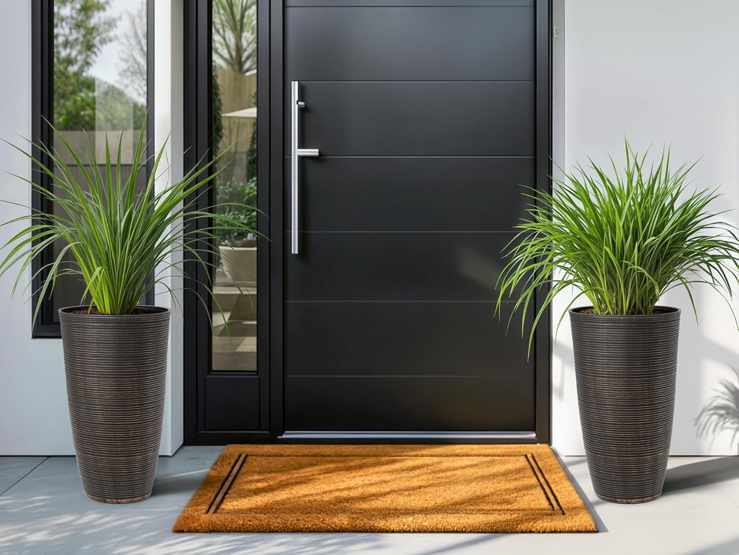 23.5"H Tall Pot Planters, 2-Pack Taper Large Flower Pots for Indoor Outdoor Use, UV-Protect PP Plant Container for Garden Patio Yard Balcony Porch or Home Decor, Bronze Vertical Stripes Texture