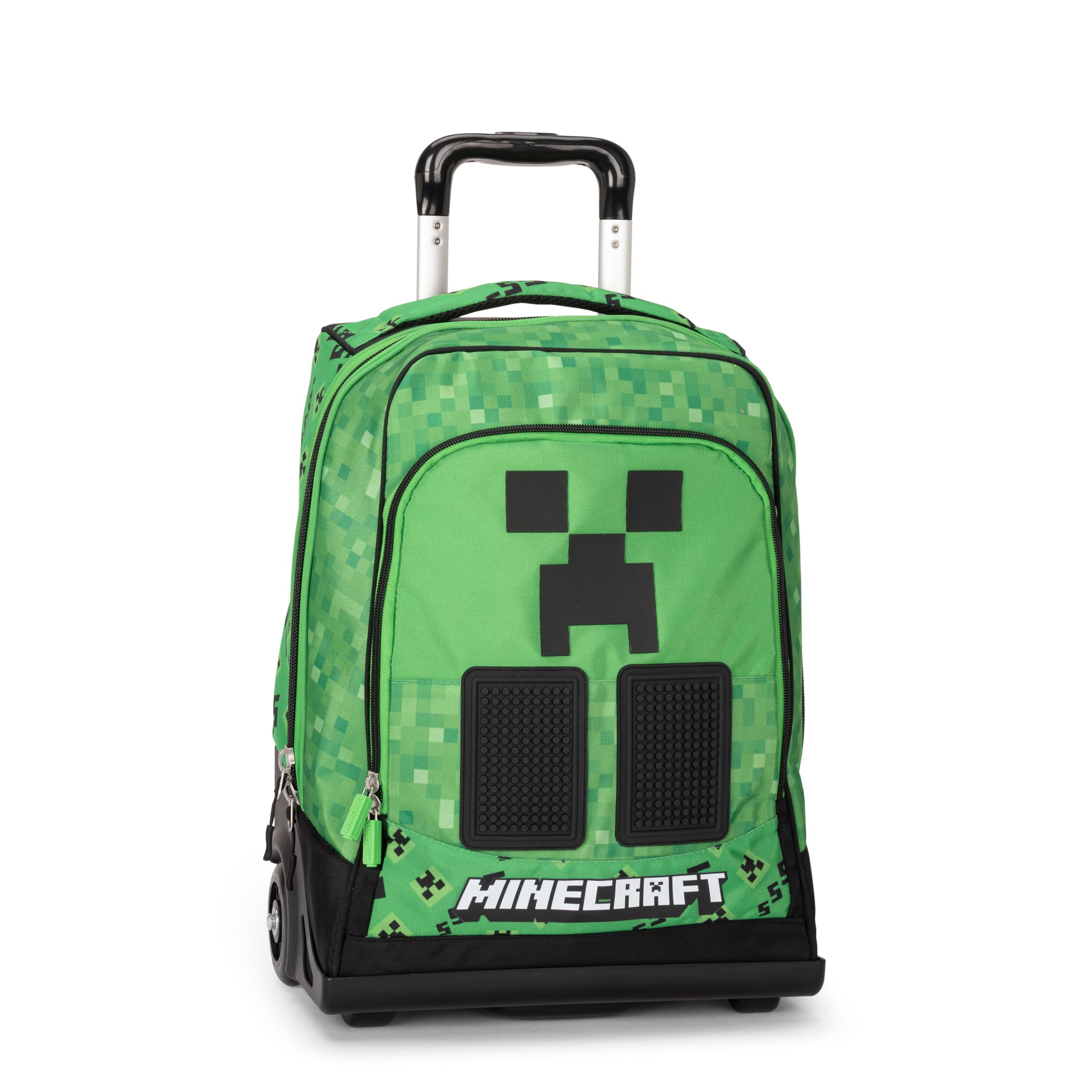 Franco Cosimo Panini Minecraft – Mochila escolar con ruedas oficial Minecraft con asa ajustable, correas acolchadas y ajustables, con compartimento principal y bolsillo frontal con cierres de cremallera, 36 x 47 x 23 cm,