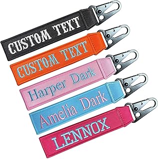 QJS PATCH Personalised Embroidered Keyring - Custom Name/Number Tag, Double-Sided Text Keychain for Luggage, Backpacks, Cars, Motorcycles & Giftss for for Couples, Families, Friends