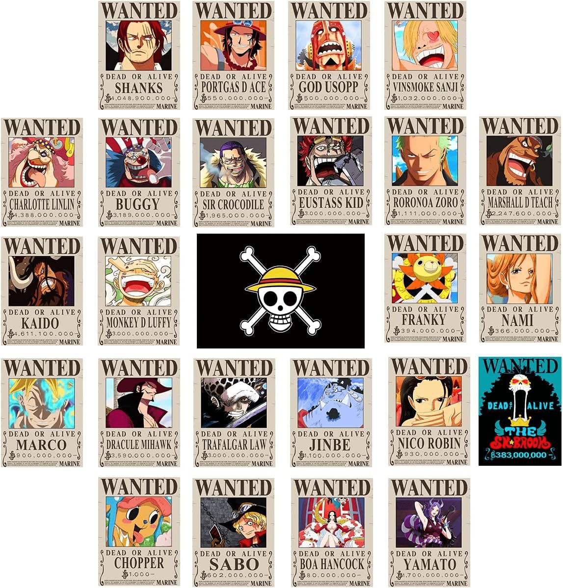 NC Anime One Piece Wanted Posters 30×21cm, New Edition, Zoro, Sanji, Luffy 1.5Billion, a Set of 25PCS