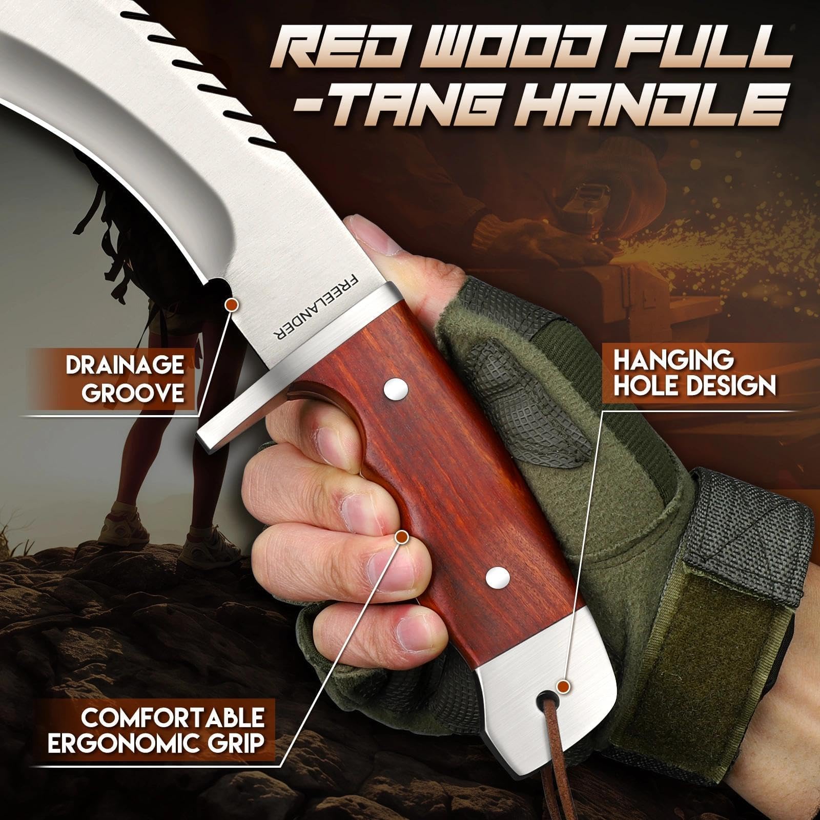 Freelander Survival Machete Scharf Echt und Beil Axt Set 3-teilig, 20CM Camping Beil Kleine Leichte