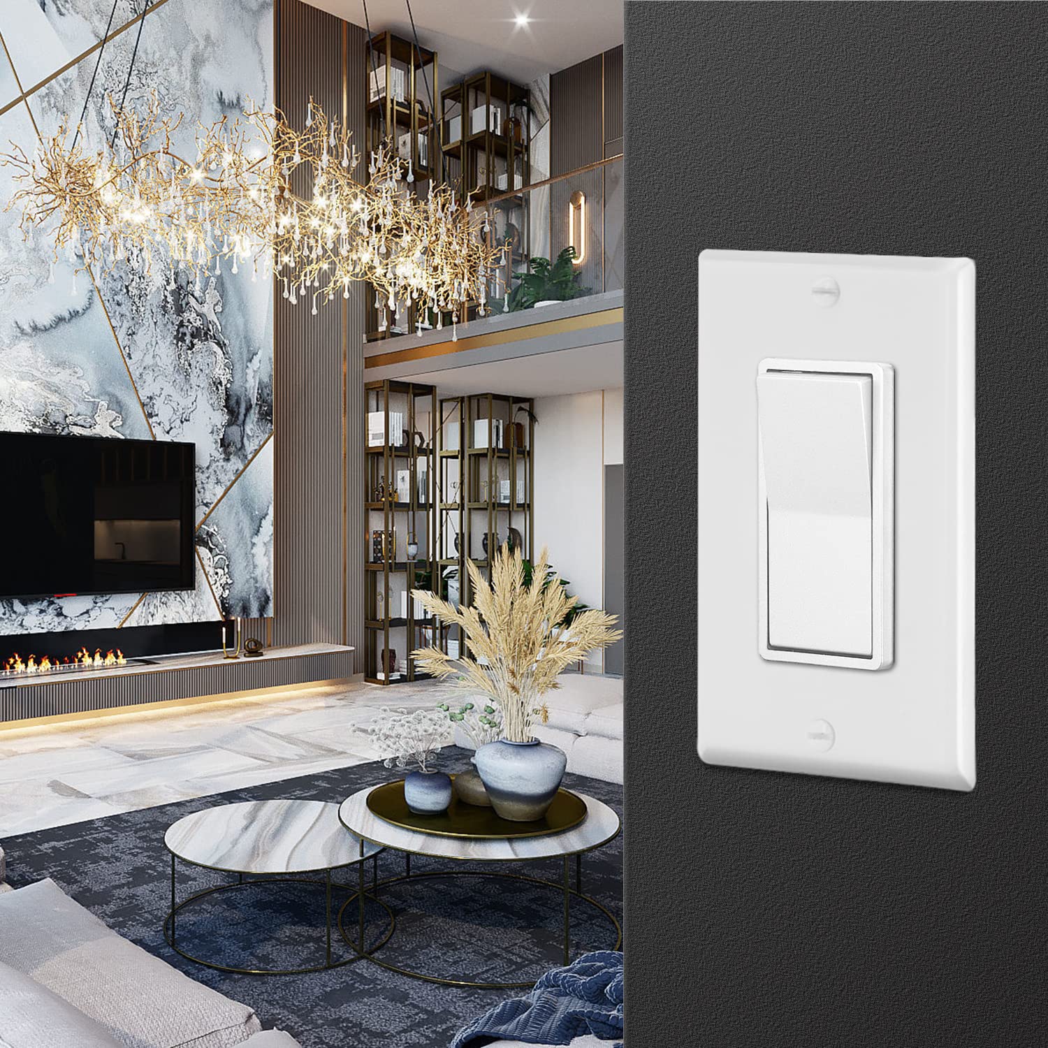 [10 Pack] BESTTEN Single-Pole Decorator Wall Light Switch, 15A 120/277V, On/Off Rocker Interrupter, UL Listed, White - - 