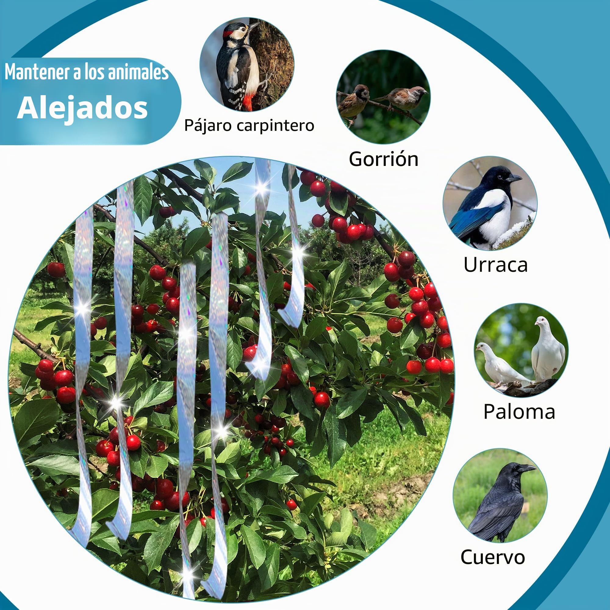 Cintas para Espantar Pájaros 80 m de Cinta Reflejante para Aves, Dispositivo para Asustar Pájaros Cinta de Doble Cara para Asustar a los Pájaros para Casa, Jardín, Patio, Huerto, Exterior