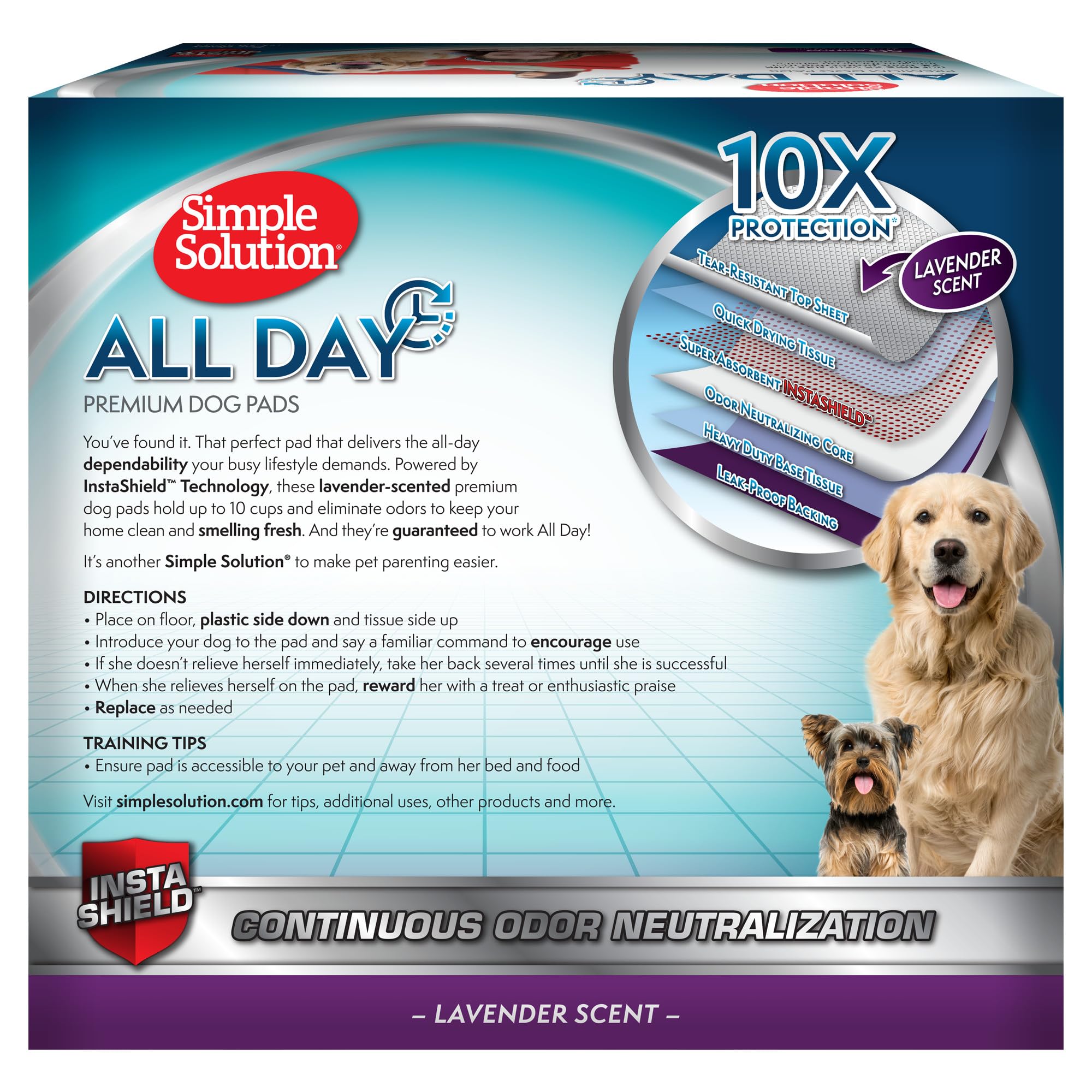 Simple Solution Almohadillas para perros Todo el día Premium 6 capas, aroma lavanda paquete de 50