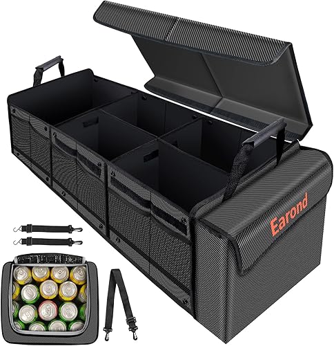EAROND Organizador de maletero de automóvil con bolsa térmica portátil a prueba de fugas, funda plegable, correas de seguridad ajustables,