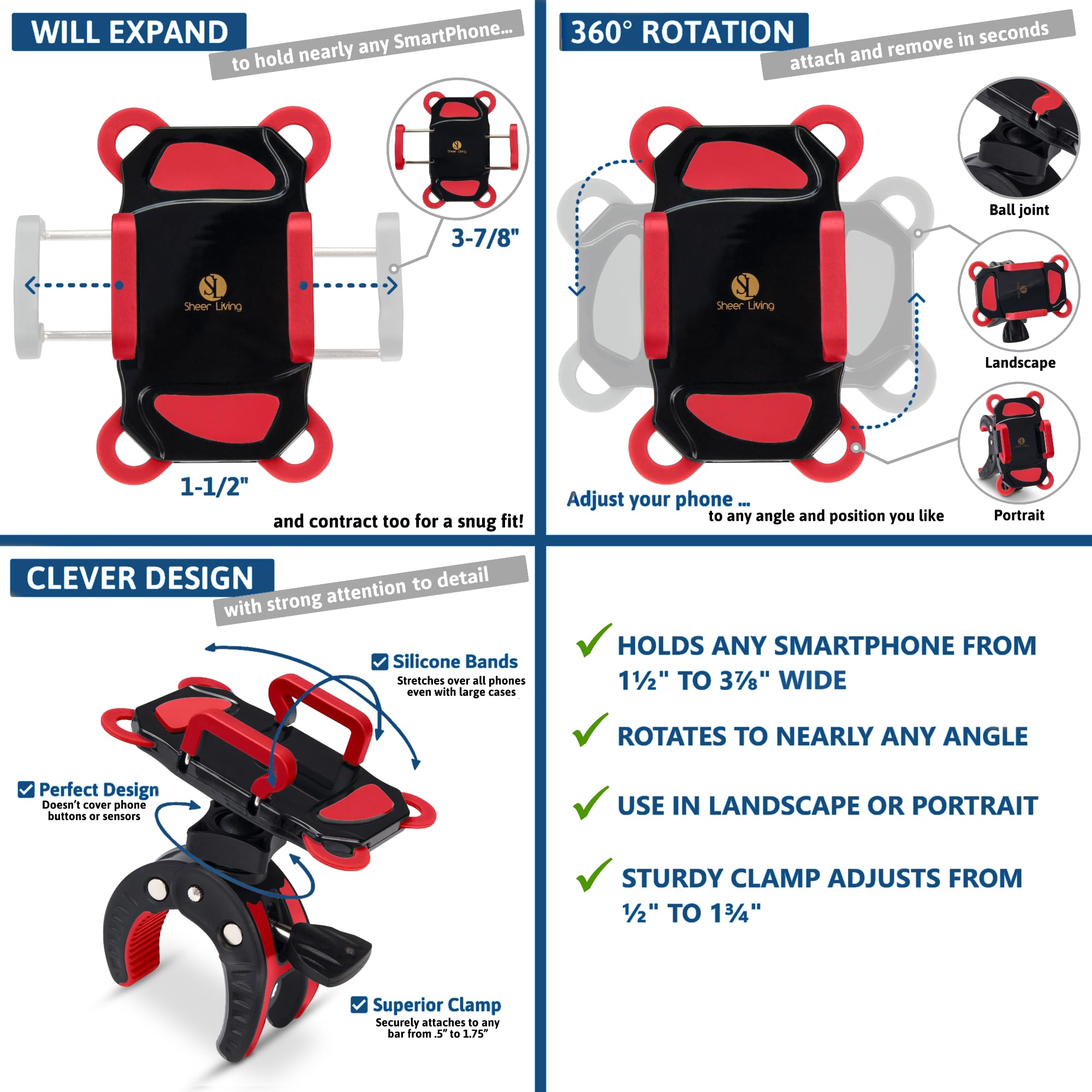 Soporte para teléfono para cochecito de bebé, carrito de la compra, carrito de golf, carrito de empuje, soporte para teléfono de bicicleta, para motocicleta, scooter, ATV, barco, bicicleta giratoria,
