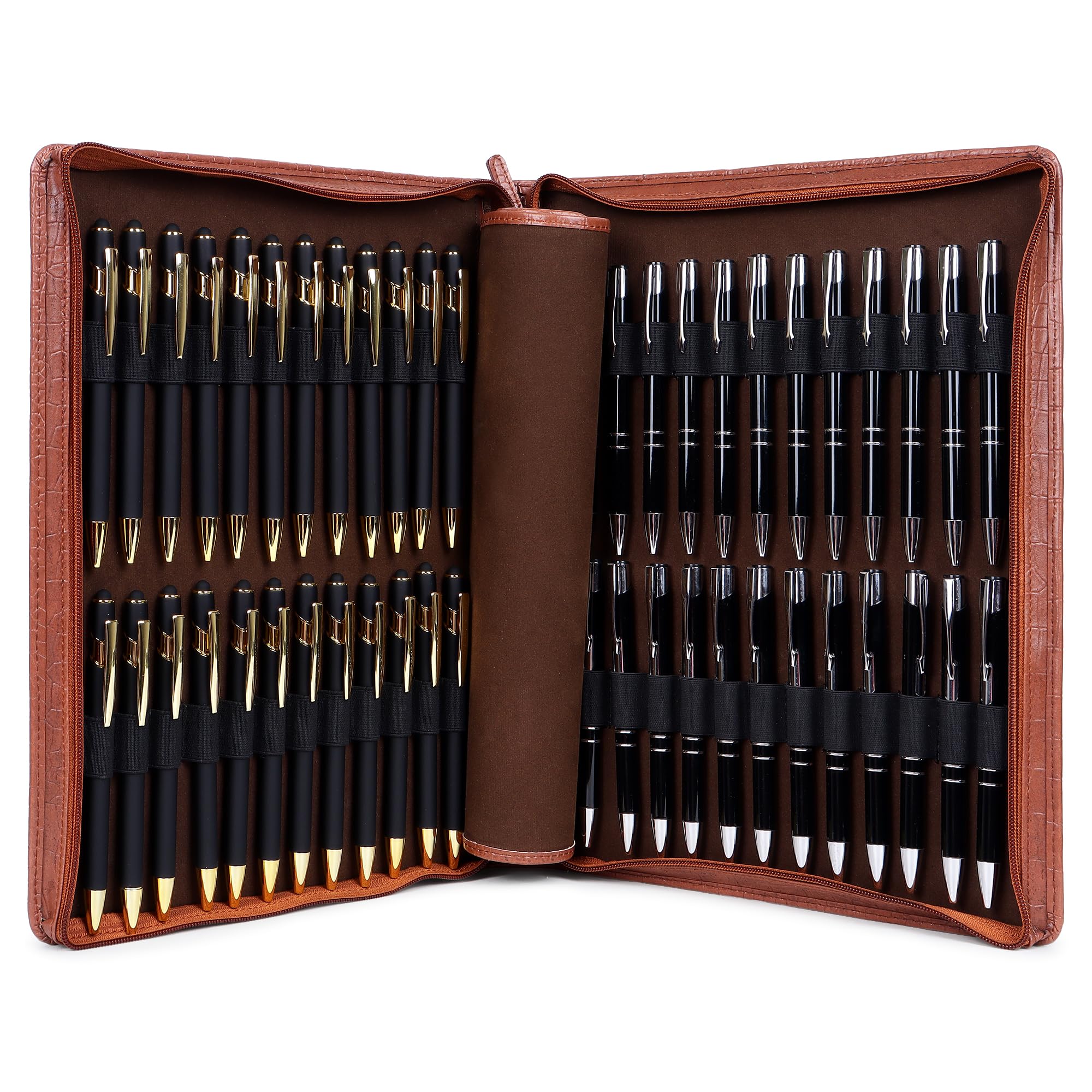 the case Premium Multi-Slot Pen Case – Protective Organizer for Fountain Pens Sleek Design with Secure Elastic Slots Stylish and Durable Pen Holder for Collectors (PNC-48-Croco-Brown)-picture-16