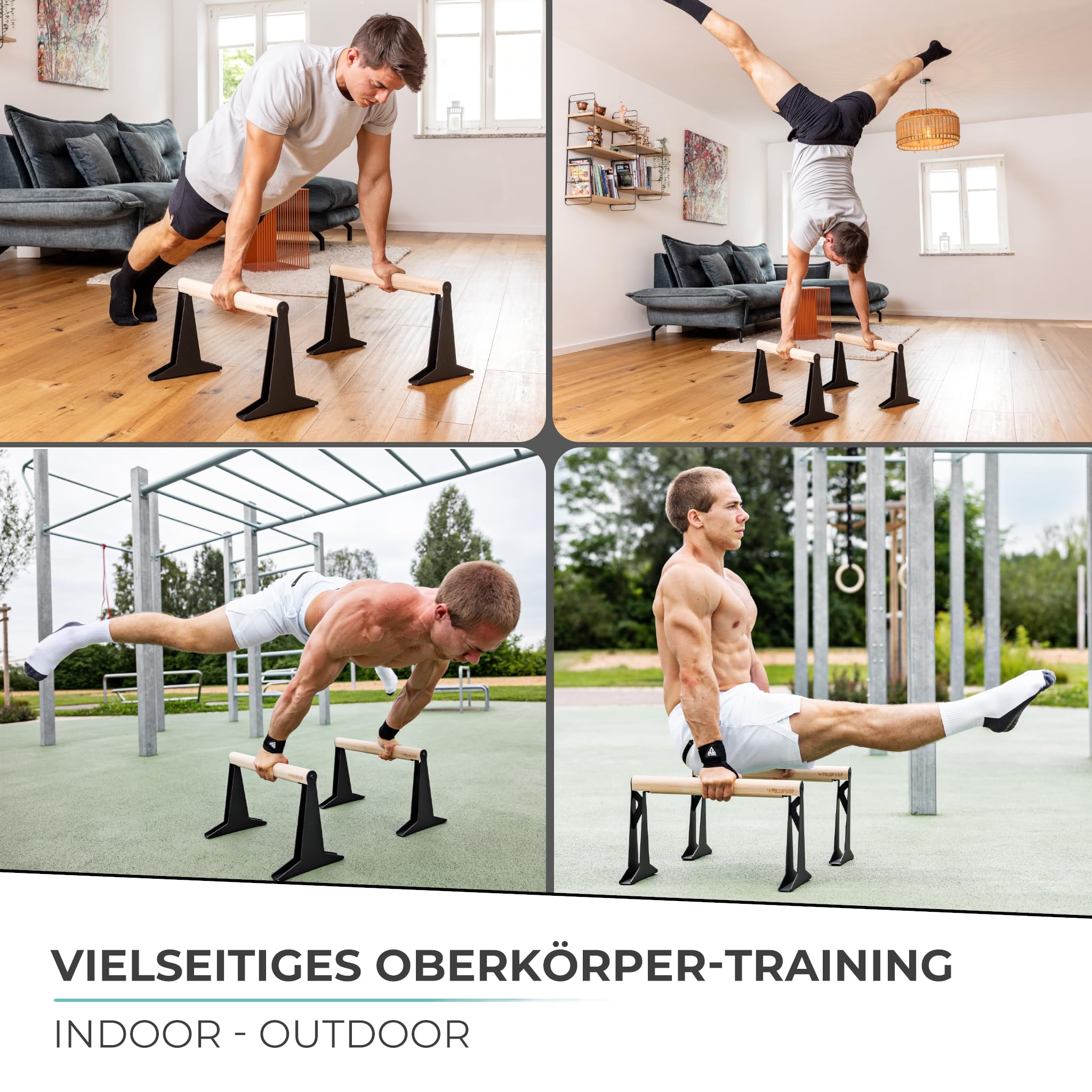 PULLUP & DIP Holz Parallettes, Low oder Medium Minibarren Handstand Barren mit ergonomischem Holz Griff, Liegestützgriffe Push-up Bars für Calisthenics und Turnen, In- und Outdoor