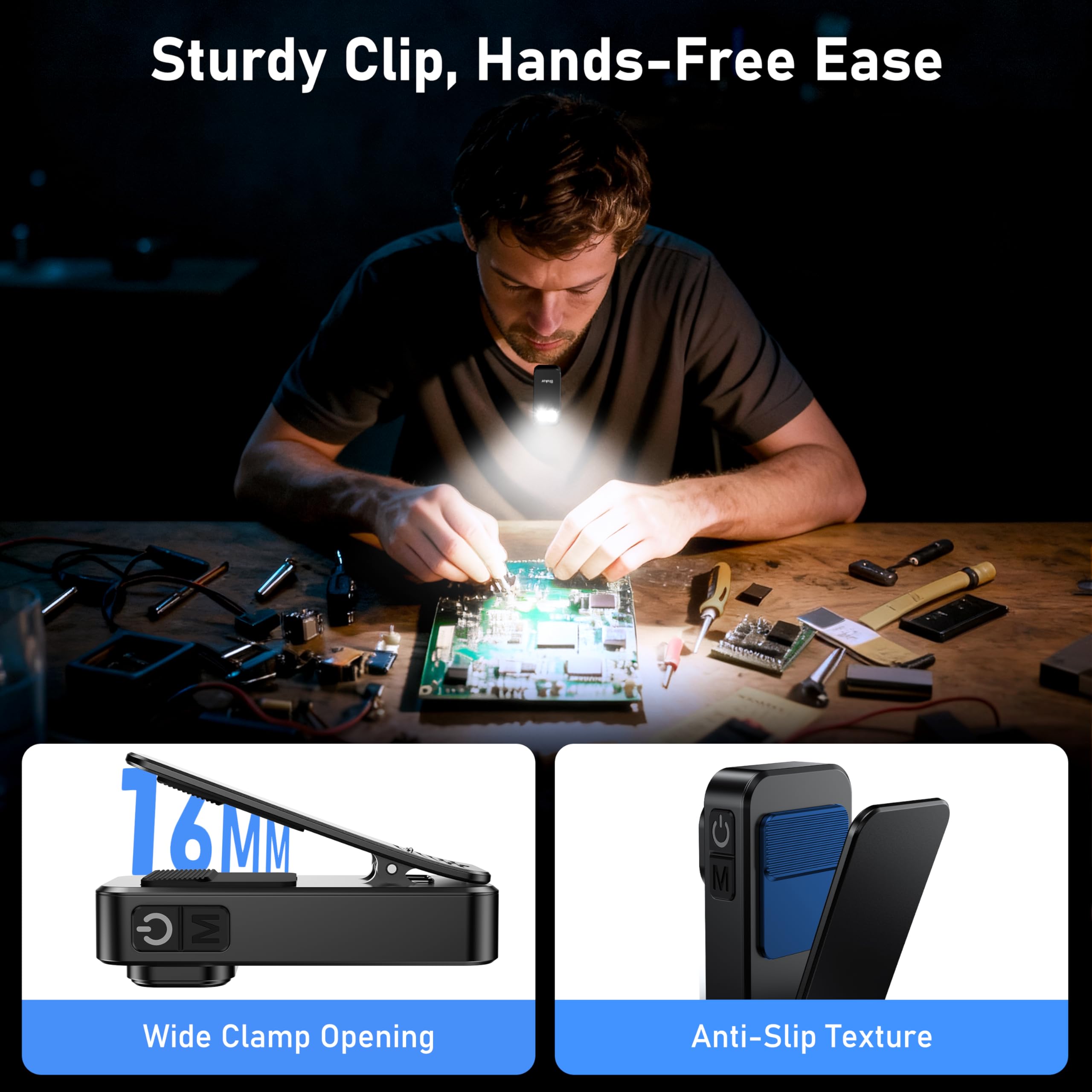 Blukar Torcia EDC con Clip, Super Luminoso Mini Torcia LED Ricaricabile Potente, 3 Fonti di Luce & 5 Modalità, Funzione di Memoria, Portatile Tascabile Flashlight per Campeggio/Emergenza/Trekking