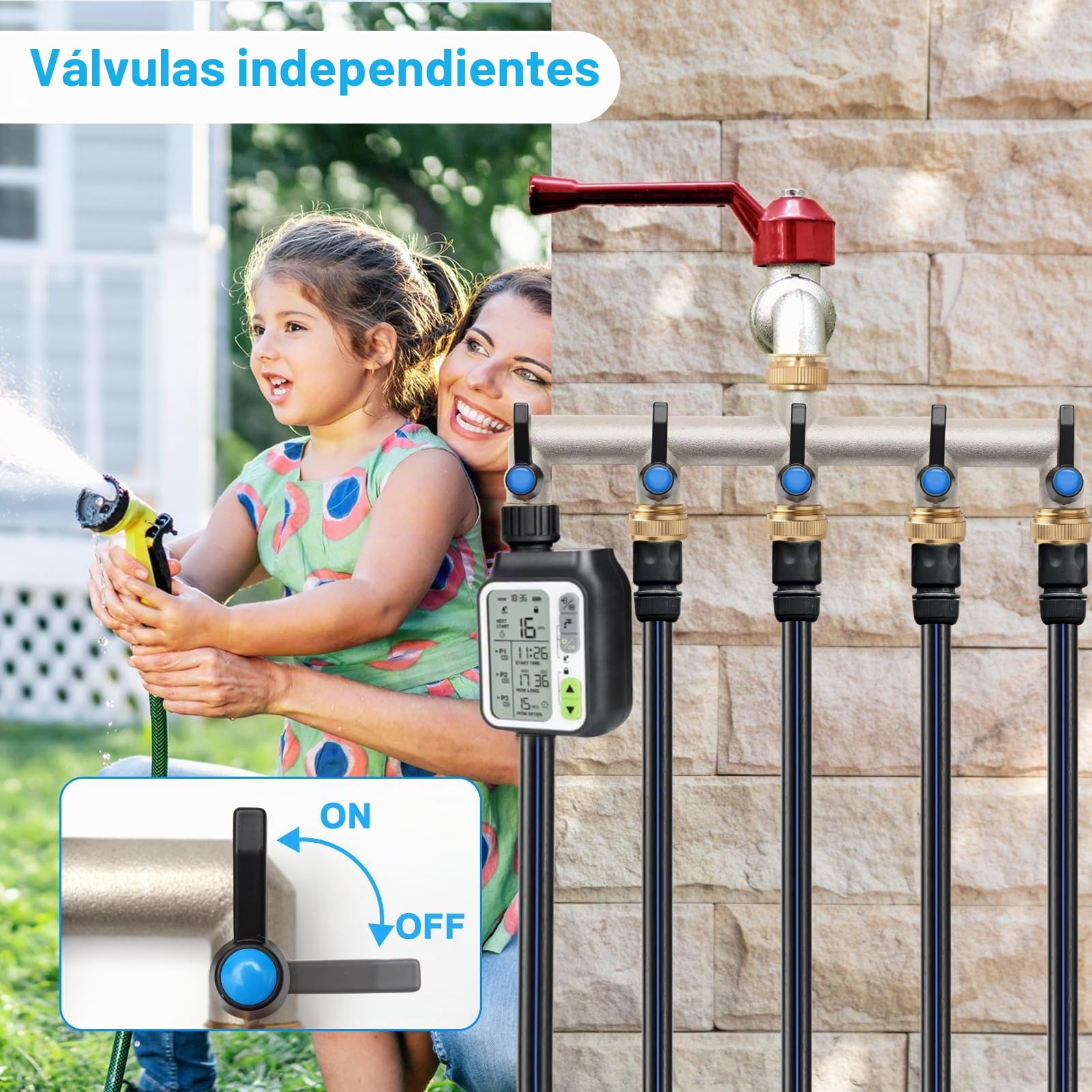 Distribuidor de Agua de 5 vías, Conector de Agua de latón, Adaptador de 3/4 Pulgadas con 5 Conectores de Grifo de 3/4 Pulgadas a 1/2 Pulgadas para casa, Patio o Lavadora