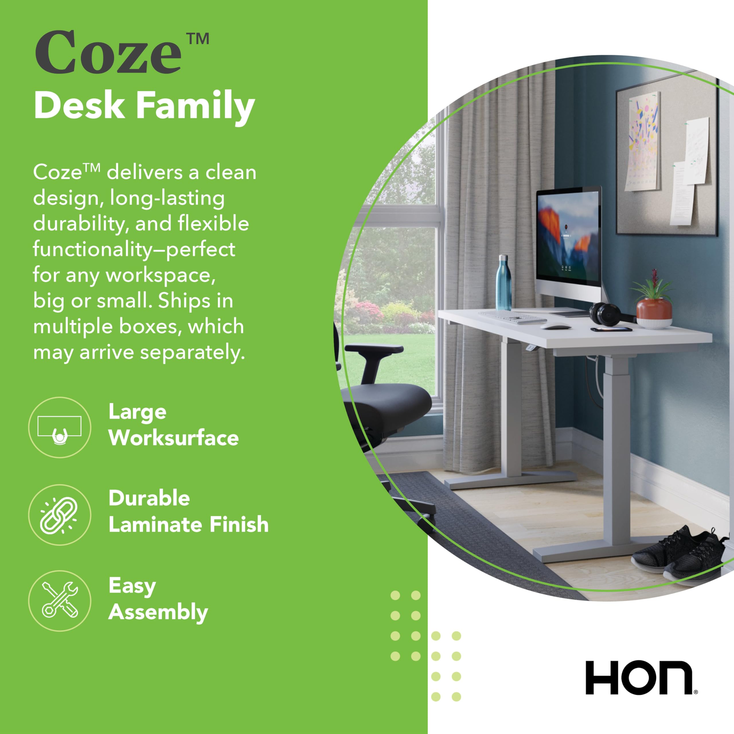 HON Coze Electric Standing Desk Adjustable Height Coordinate Height Adjustable Desk 54 White Top White Base — view 4