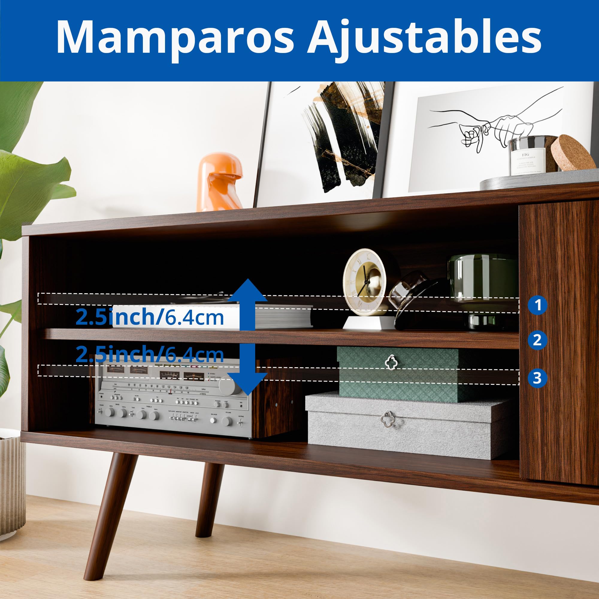 Mueble TV para hasta 50 Pulgadas, 40 x 110 x 49.5 cm, Mueble TV Salon con Puerta de 40 cm, Ajustable Estante Abierto, Centro de Entretenimiento Estilo Medieval, Dormitorio, Comedor (Marrón Oscuro)