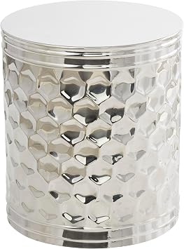 Deco 79 Stainless Steel Metal Geometric Drum Accent Table with Hexagon Patterned Exterior, 16" x 16" x 18", Silver