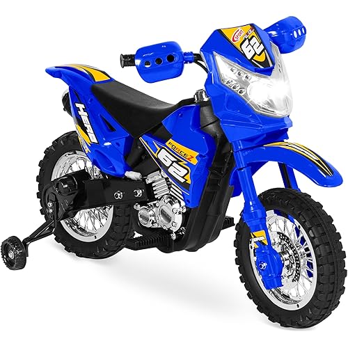 Best Choice Products Kids 6V Ride On Motorcycle w/Treaded Tires, Working Headlights, 2mph Top Speed, Training Wheels, Realistic Sounds, Music, Battery Charger - Blue