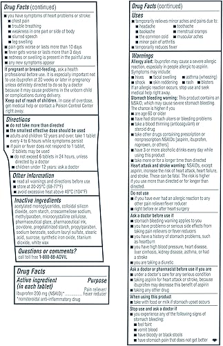 Miniatura 18 de Advil Analgésico y reductor de fiebre, medicamento para aliviar el dolor con ibuprofeno 200 mg para dolor de cabeza, dolor de espalda, dolor