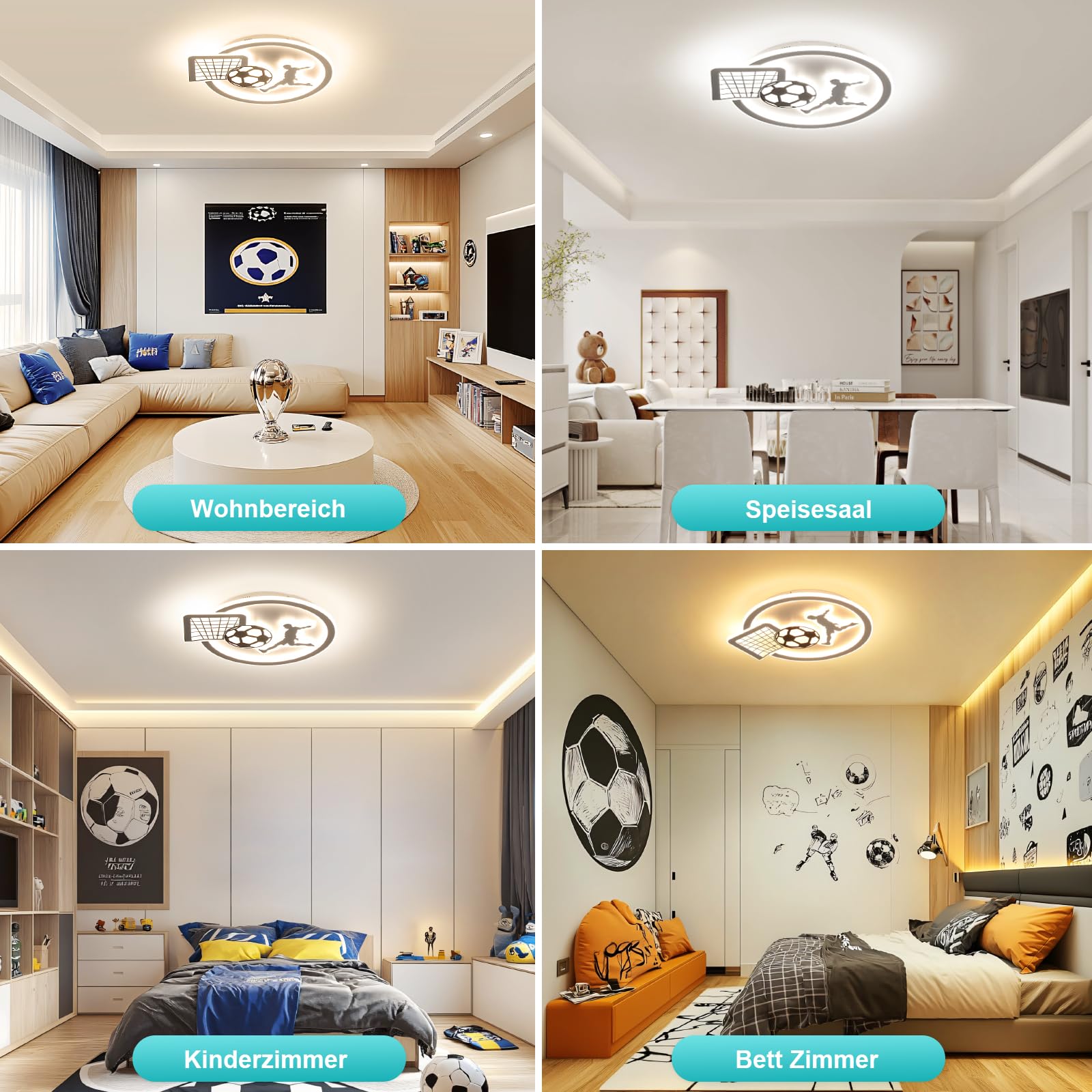 OTREN Plafon LED Techo, Lampara Techo Infantil Regulable con Control Remoto, Fútbol Luces con Timing y Función de Luz Nocturna para Lampara Dormitorio Juvenil Salon Habitacion, 44 cm