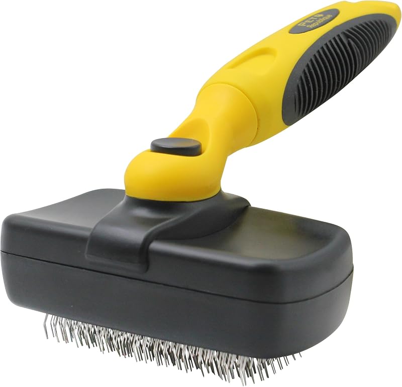 Pet Republique Cepillo retráctil retráctil – para perros, gatos, conejos, cualquier mascota de raza de pelo largo – Reduce el desprendimiento – Diseño autolimpiante