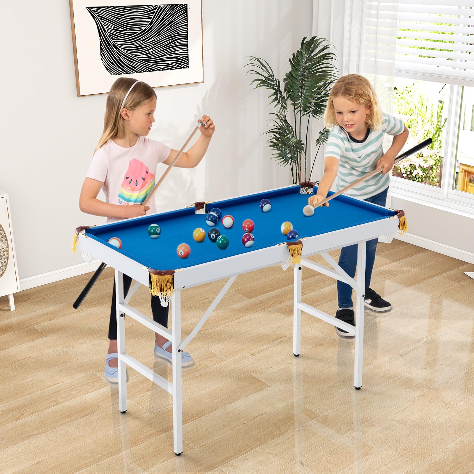 HOMASIS Tavolo da Biliardo Pieghevole, Biliardo Professionale con Mazze, Gessetti, Palline, Triangolo e Spazzola, Carambola da Casa per Bambini e Adulti, 122 x 64 x 78 cm