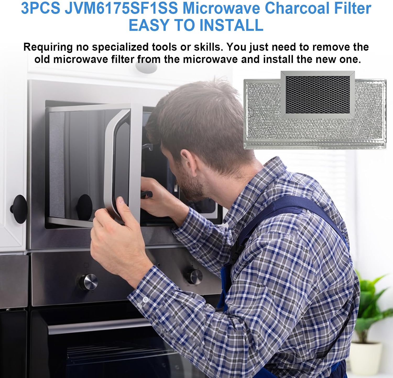 3PCS Microwave Charcoal & Grease Filter Replacement for GE Microwave Filter JVM6175SF1SS JVM6175SK1SS JVM6175SK2SS JVM6175SK3SS Microwave Filters