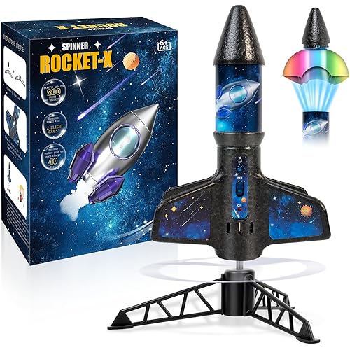 Rocket Launcher for Kids -200 Feet of Flight Altitude, Auto Electric Rocket Toys with Safe Parachute, Outdoor Summer Yard Toys Christmas Birthday Gifts for Boys & Girls Age 6 7 9 10 12 8-13 Years Old