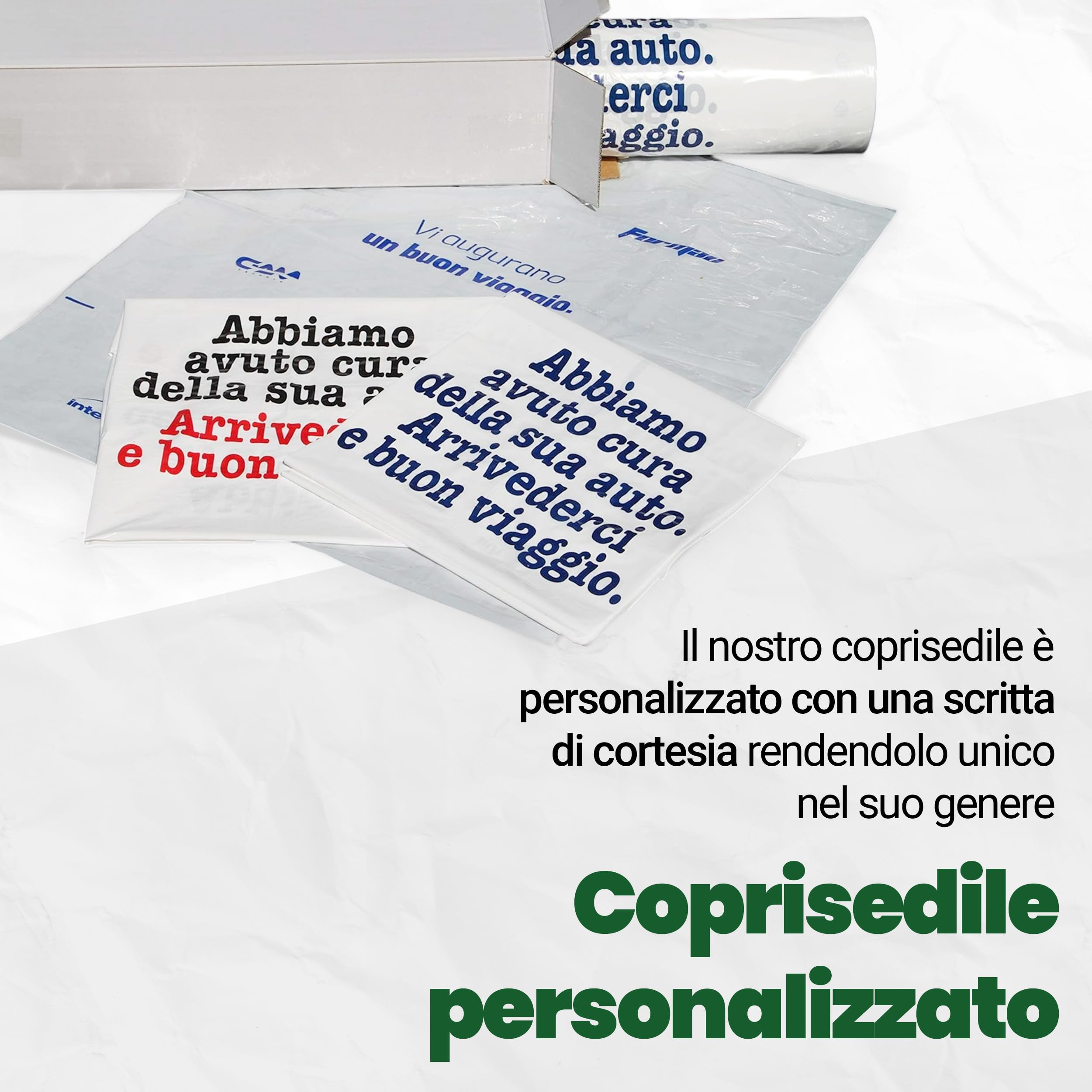 PLASTISAK - Bobina Coprisedili Usa e Getta Universali 125 Pezzi con Stampa di Cortesia - Coprisedili Usa e Getta per Auto per Officine, Concessionarie, Carrozzerie