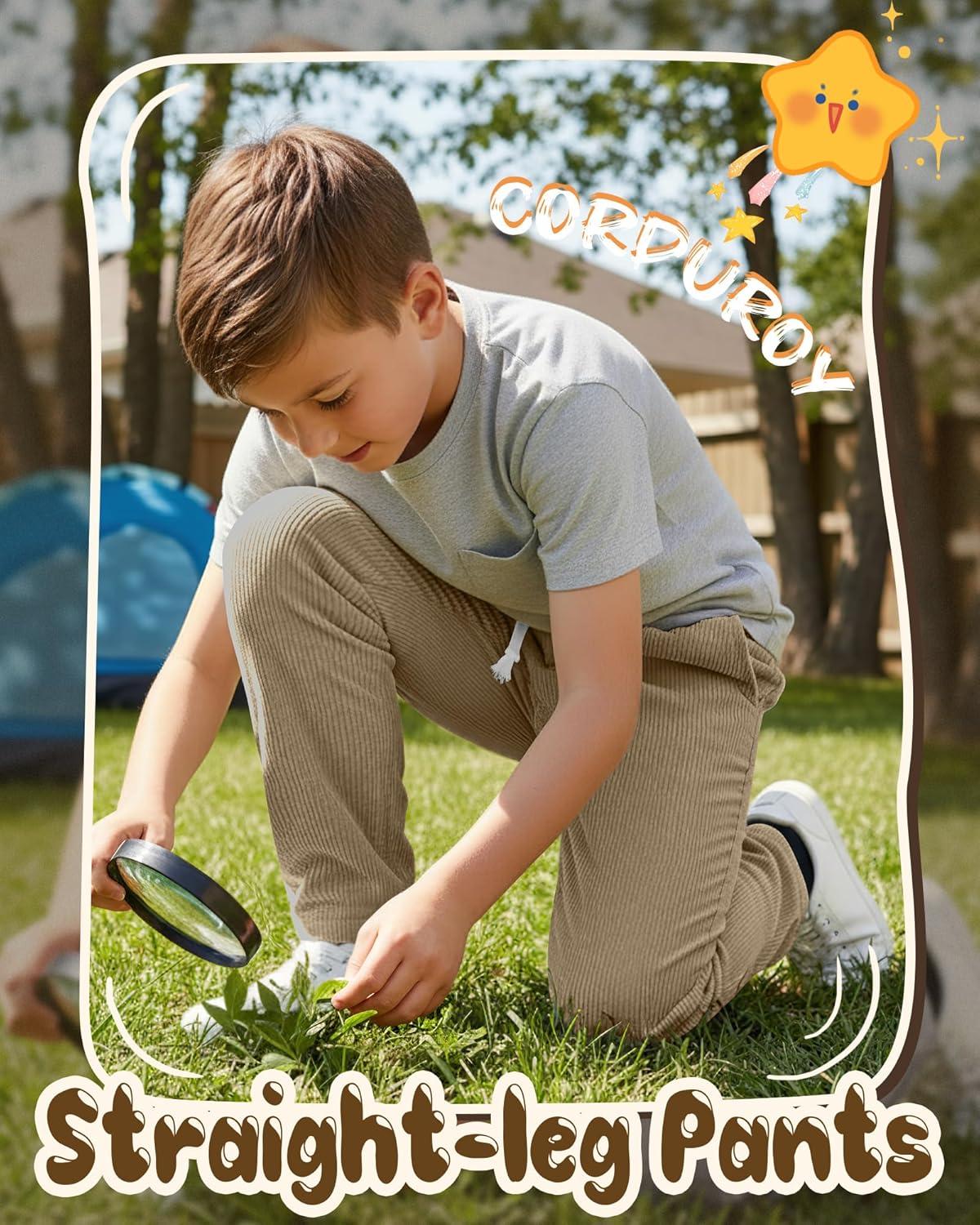 3 Pack Boy's Corduroy School Uniform Pants Baggy Straight Leg Pull on Pants Casual Drawstring Joggers with Pocket - Image 2