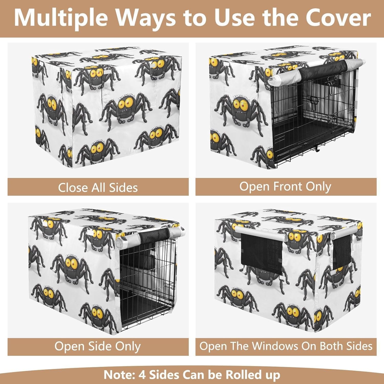 Cartoon Animals Funny Pet Cage Cover with Openings, Washable Cover for Dog Crate, X-Large