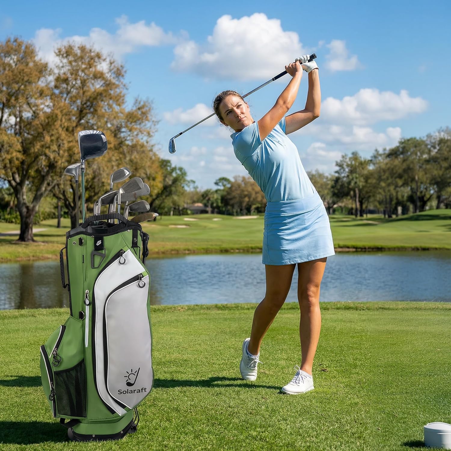 Golf Stand Bag, 15-Way Full-Length Dividers, Lightweight with Stable Carbon Fiber Legs, Waterproof Golf Bag for Men Women, Golf Course & Travel Use