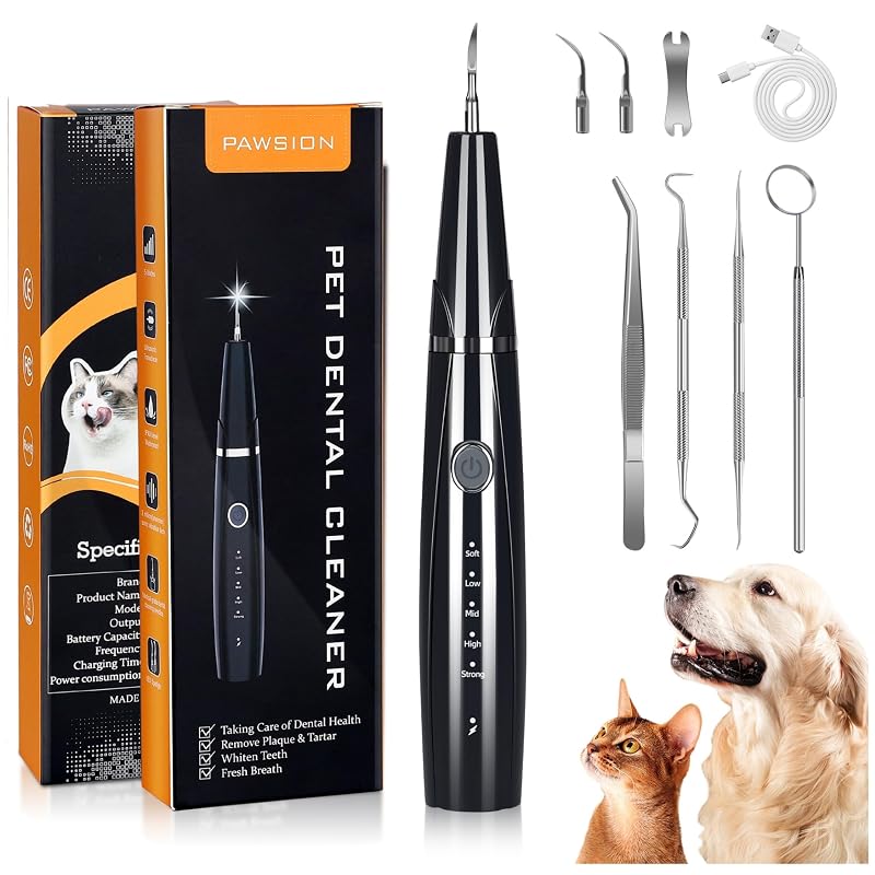 Kit de Limpeza Dental Ultrassônica para Cães e Gatos PAWSION com LED, 5 Modos e 2 Pontas Intercambiáveis