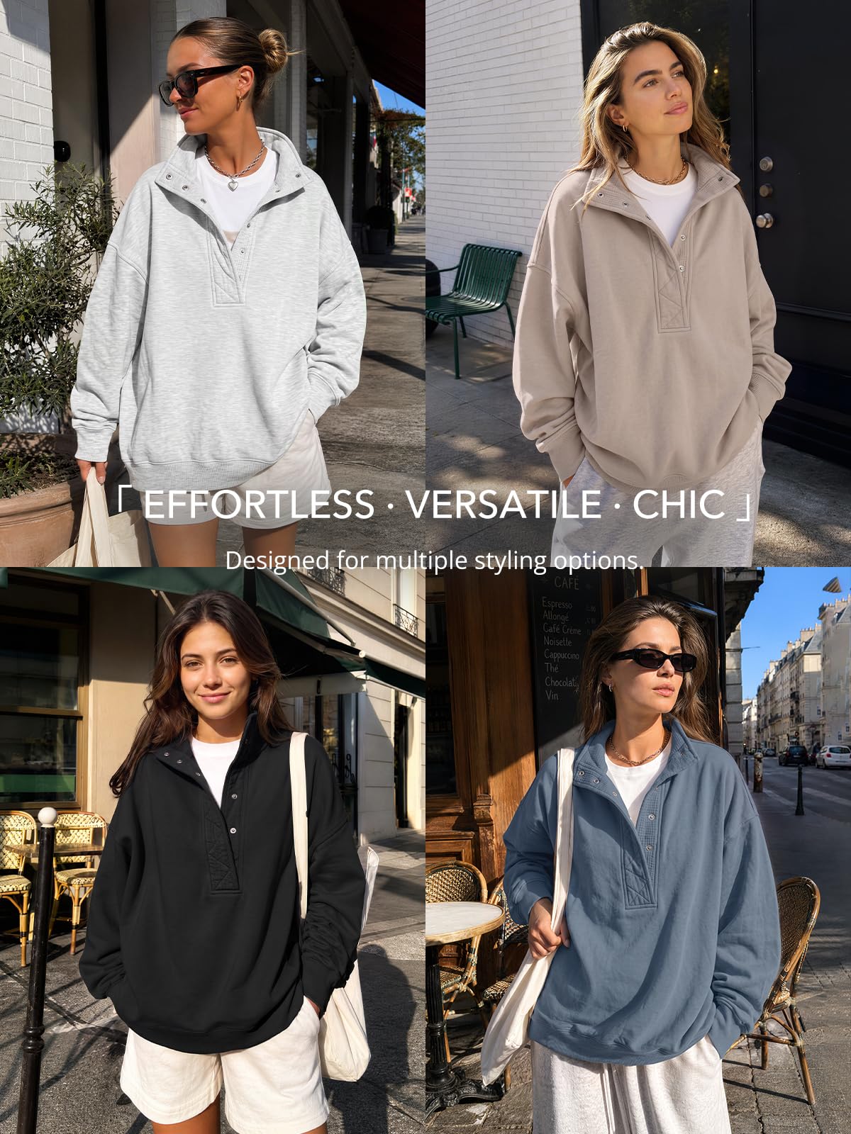 Trendy Queen Womens Oversized Sweatshirts with Snap Button Henley Collar view 6