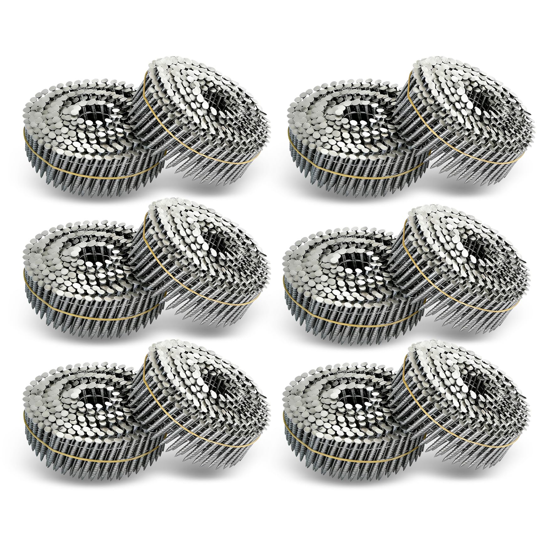 waltyotur 3600 Count Stainless Steel Coil Roofing Ring Shank Siding Nails 15-Degree Collated Wire Coil 2-1/2 Inch, 0.09 Inch Ring Shank, Small Cap Coil Stud Siding Nails