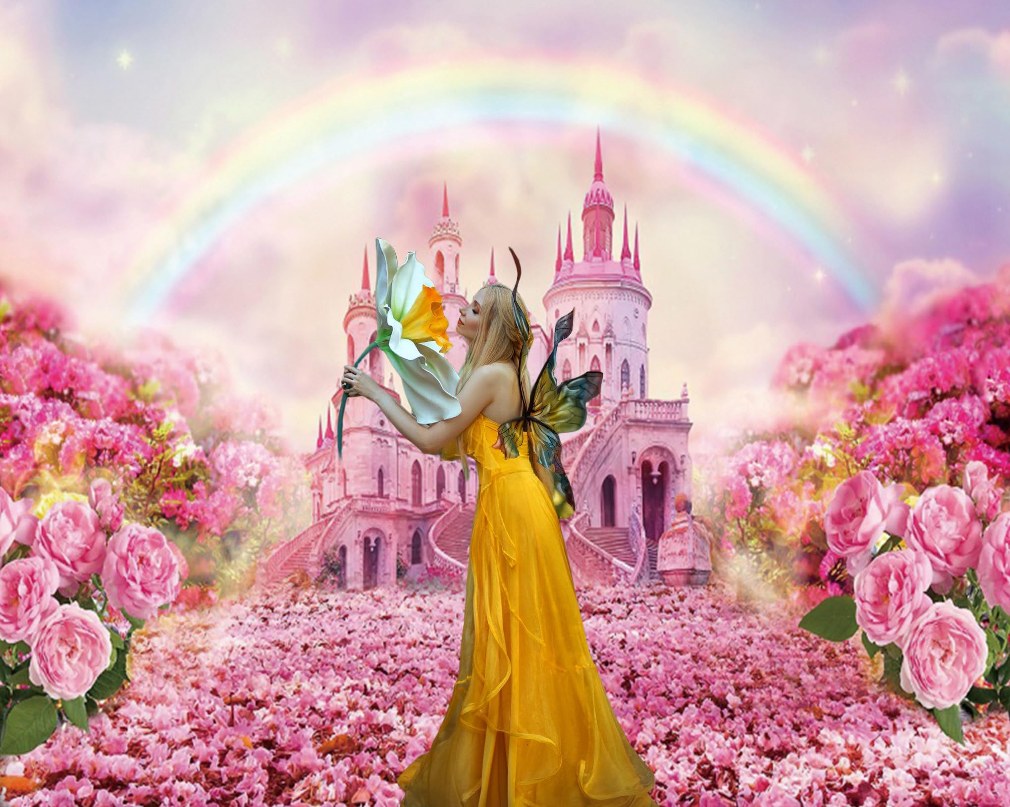 Prinzessinnen-Hintergrund Für Geburtstagspartys – 3x2,4 M, Mit Schloss & Blumen-Motiv | Fotohintergrund Für Mädchen-Party, Babyshower, Dekoration