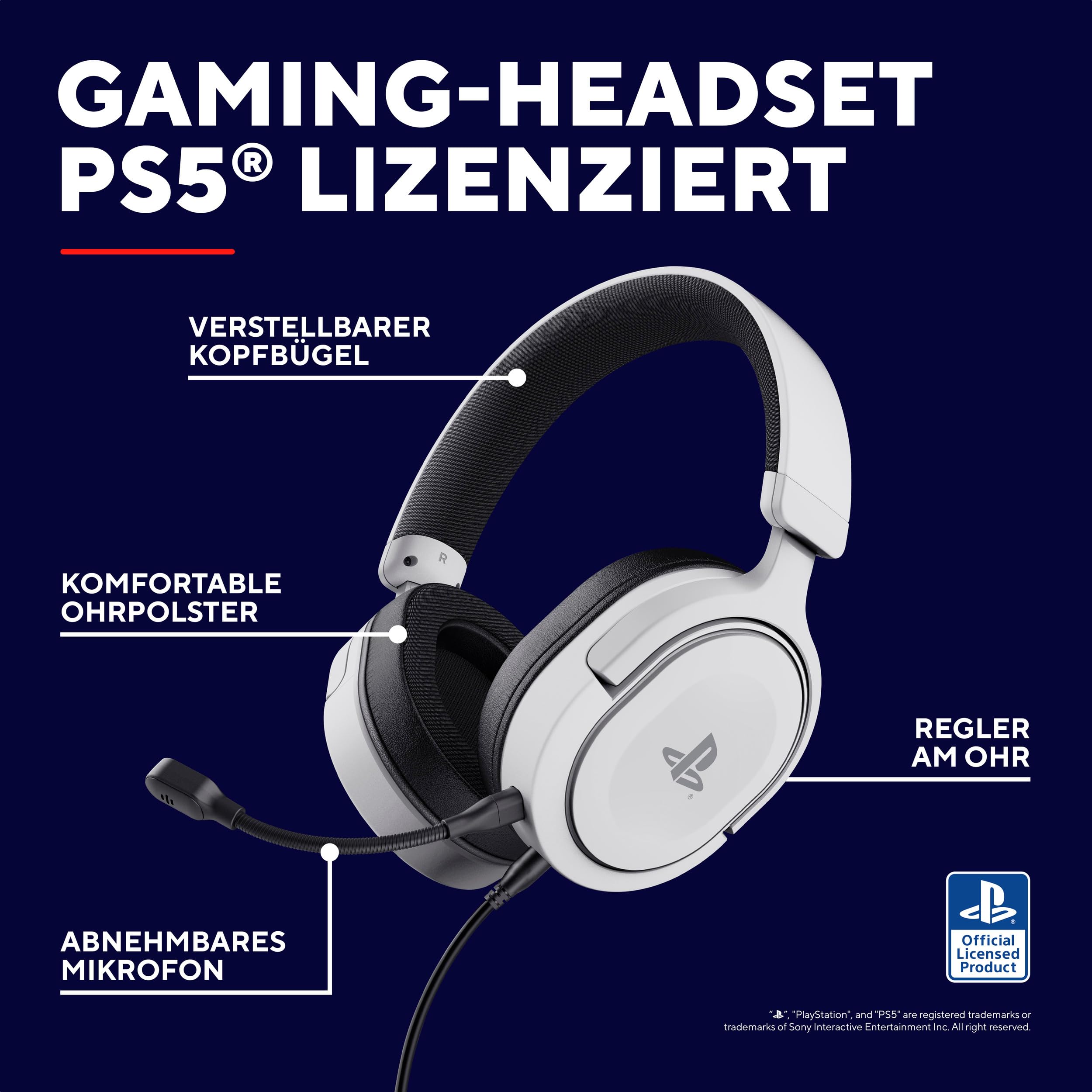 Trust Gaming Headset GXT 498W Forta Offiziell Lizenziert für PlayStation 5, Over-Ear Kopfhörer, Weiß