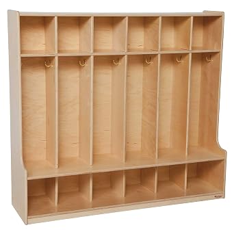 Wood Designs 6 Section Seat Locker Wooden Preschool Cubby and Coat Storage Unit with Bench