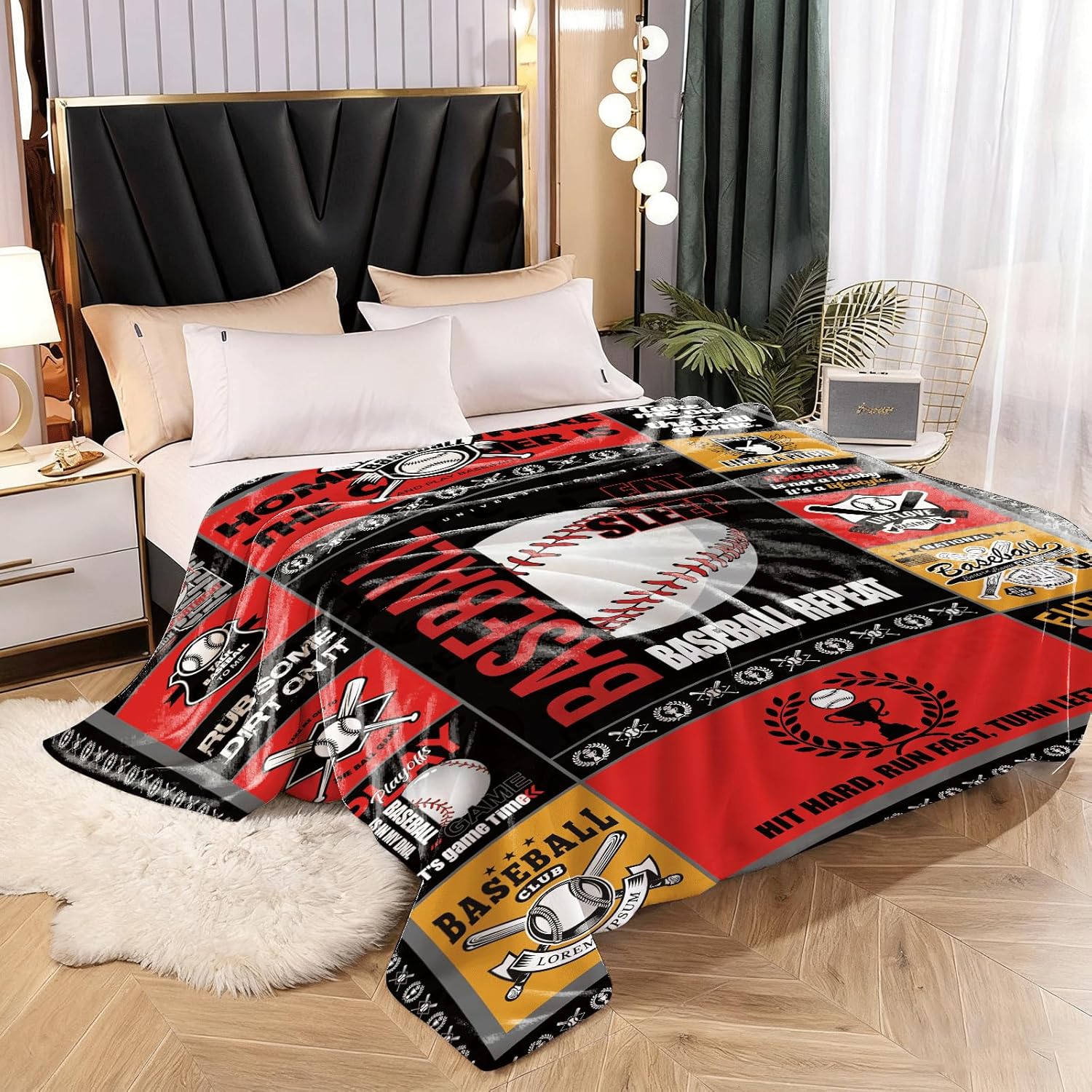 Baseball Sayings Throw Blanket 60x50 in - Soft Flannel Fleece, Red Black Collage Design, Boys & Teen Room Decor, Gift for Baseball Players, Fans & Coaches - Image 5