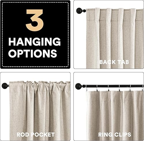 Miniatura 3 de PrinceDeco Cortinas de lino 100% opacas para dormitorio de 84 pulgadas de largo, juego de 2 paneles de cortinas opacas con pestaña trasera y
