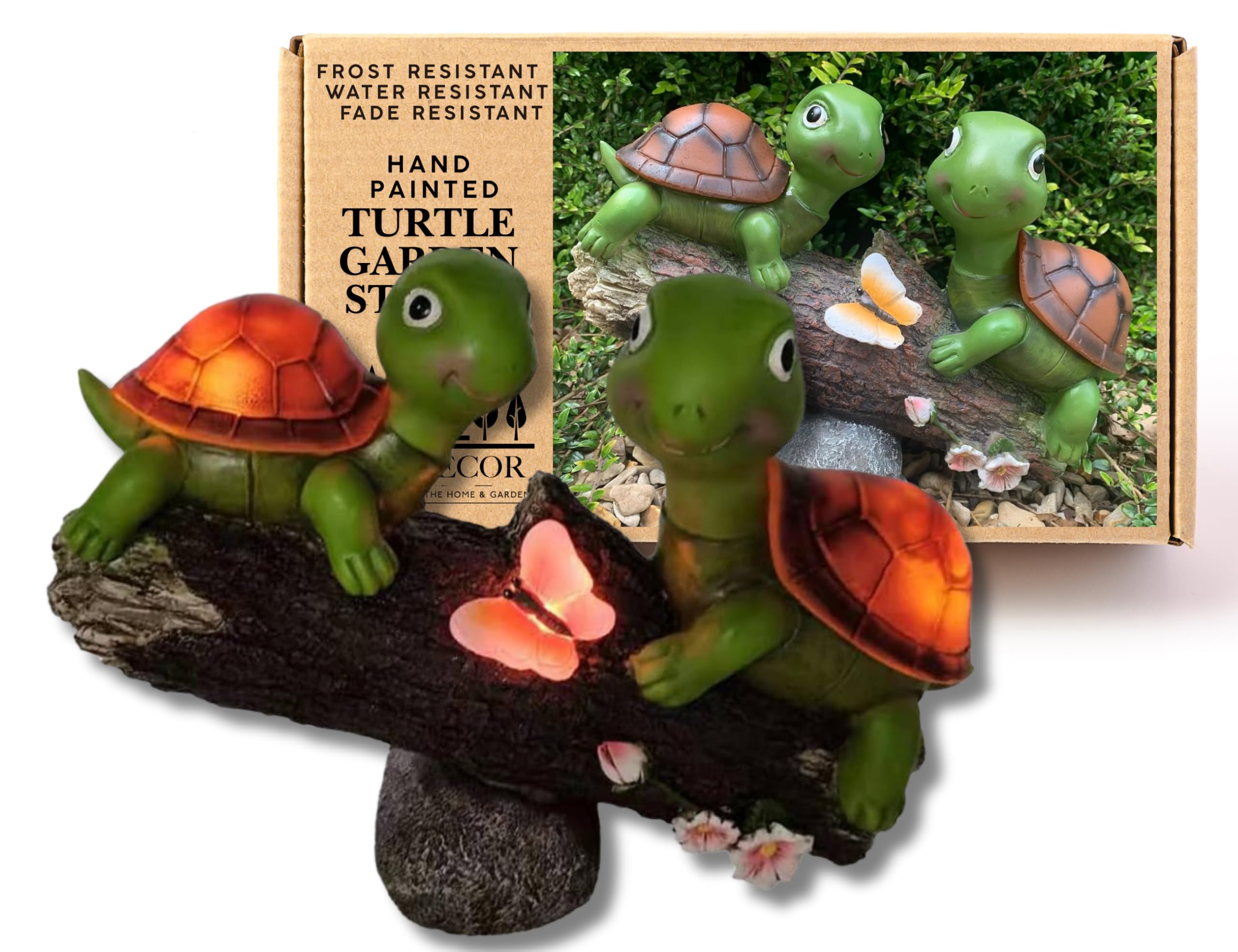 G&H Decor Women's Green Solar Turtle Statue Garden Ornaments - Hand Painted Outdoor Decorations - Garden Tortoise Figurine Decor With Solar Powered Led Lights - Decor For Patio Balcony Lawn - Unique Housewarming Gifts