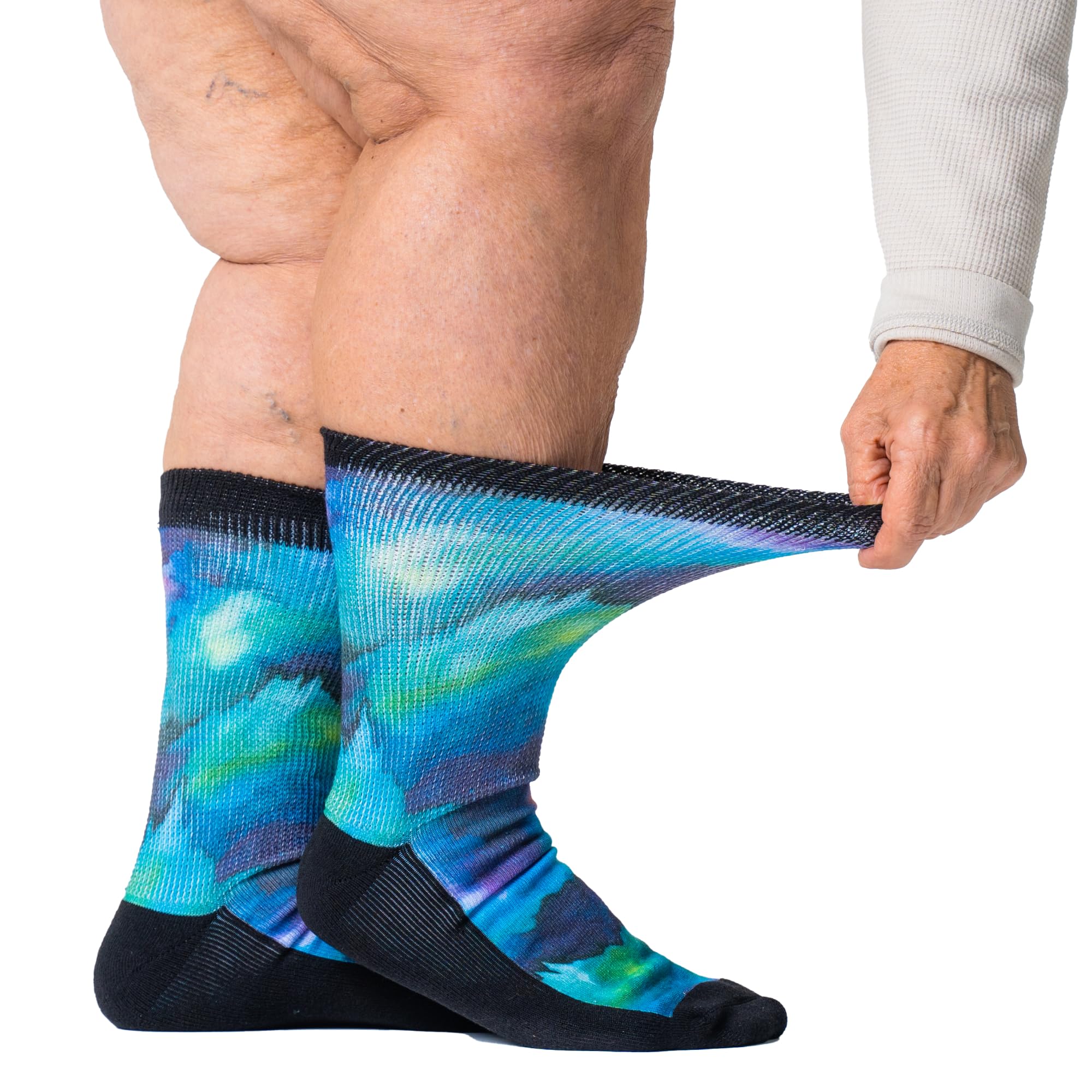 Viasox EasyStretch Diabetic Crew Socks for Men & Women, Non Binding Neuropathy Socks, Northern Lights, Medium