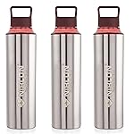 NIRLON Eco Pure Single Wall Stainless Steel Water Bottle, Water Bottles For Fridge Pack of 3 |Leak Proof|Office|Gym Bottle|Home|Kitchen|Hiking|Treking Bottle|Travel Bottle [Brown Color|900ml]