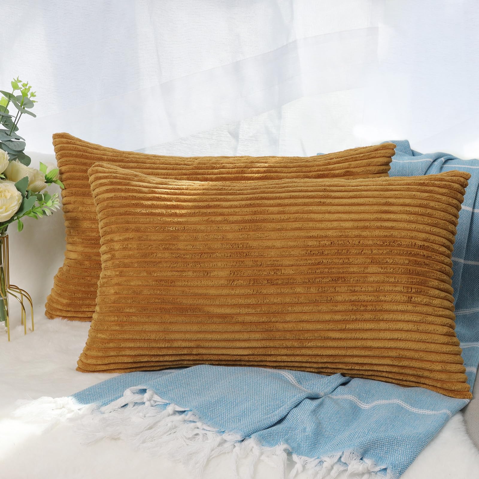 CALIYO Kissenhülle Kord Uni 2er Set, Kissenbezug 30x50 Kissenbezüge für Zierkissen Dekokissen Sofakissen Couchkissen in vielen Farben.