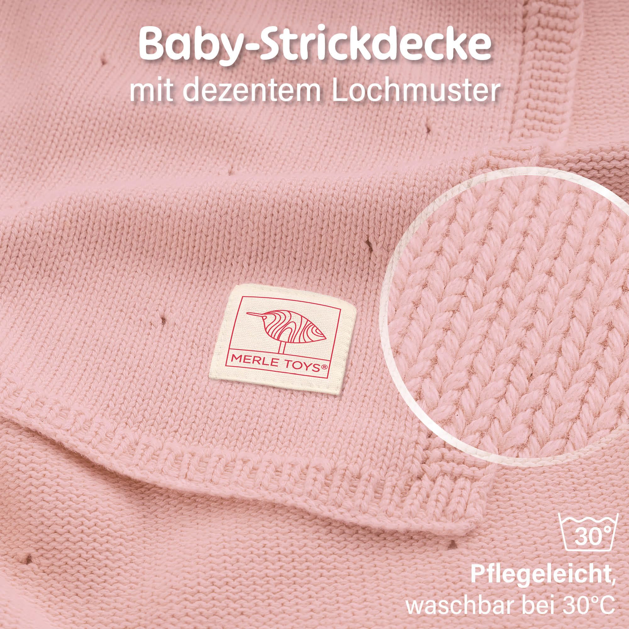 Merle Toys® Premium Babydecke Baumwolle, 100% Bio - GOTS & Oeko-TEX Zertifizierte Strickdecke, Baby Decke Neugeborenen, Kuscheldecke Baby, Blanket Newborn Cotton, Babydecke Bio Baumwolle, Rosa