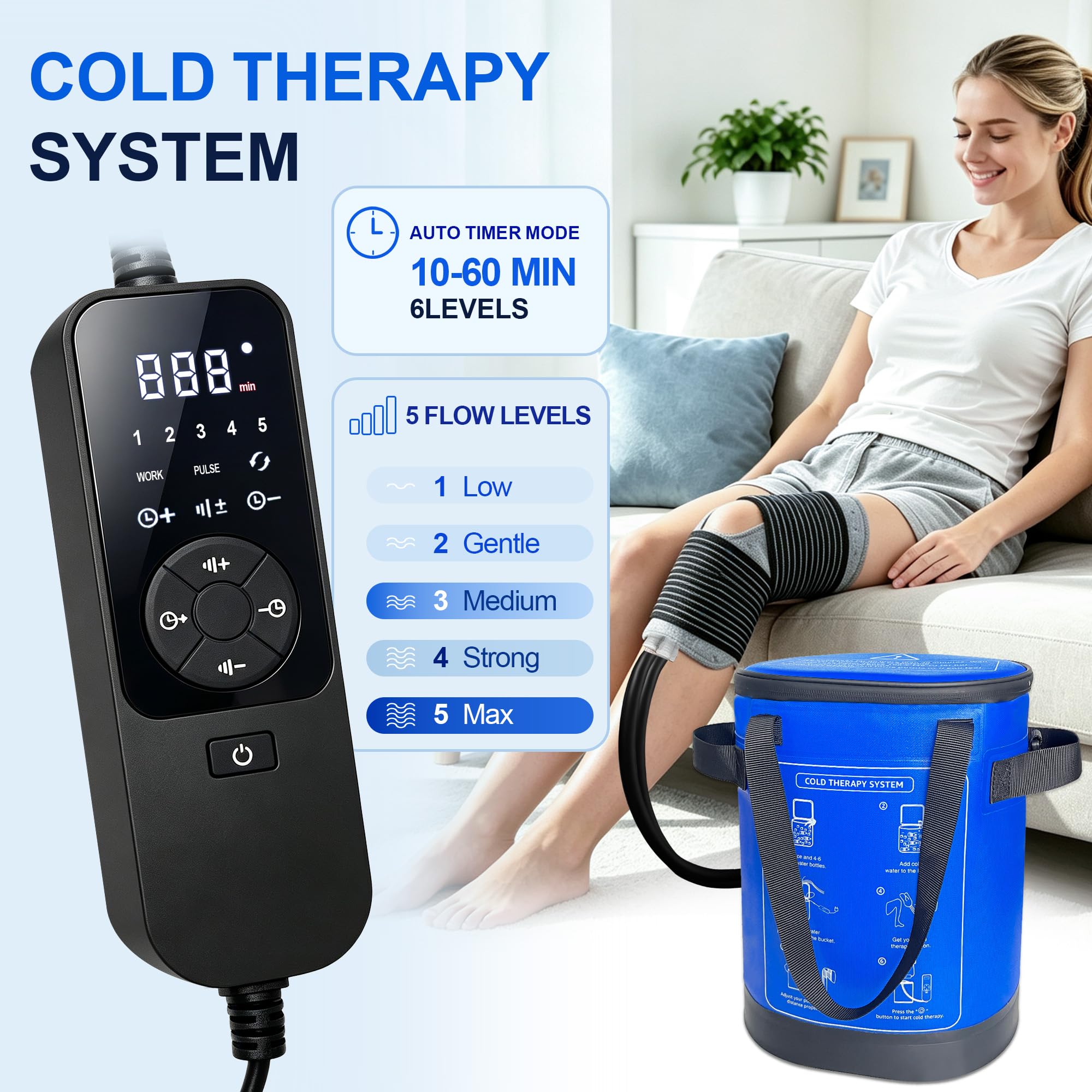 Máquina de terapia de frío para rodilla después de la cirugía, máquina de hielo portátil con bomba silenciosa y temporizador ajustable, sistema de terapia de hielo para recuperación de reemplazo de