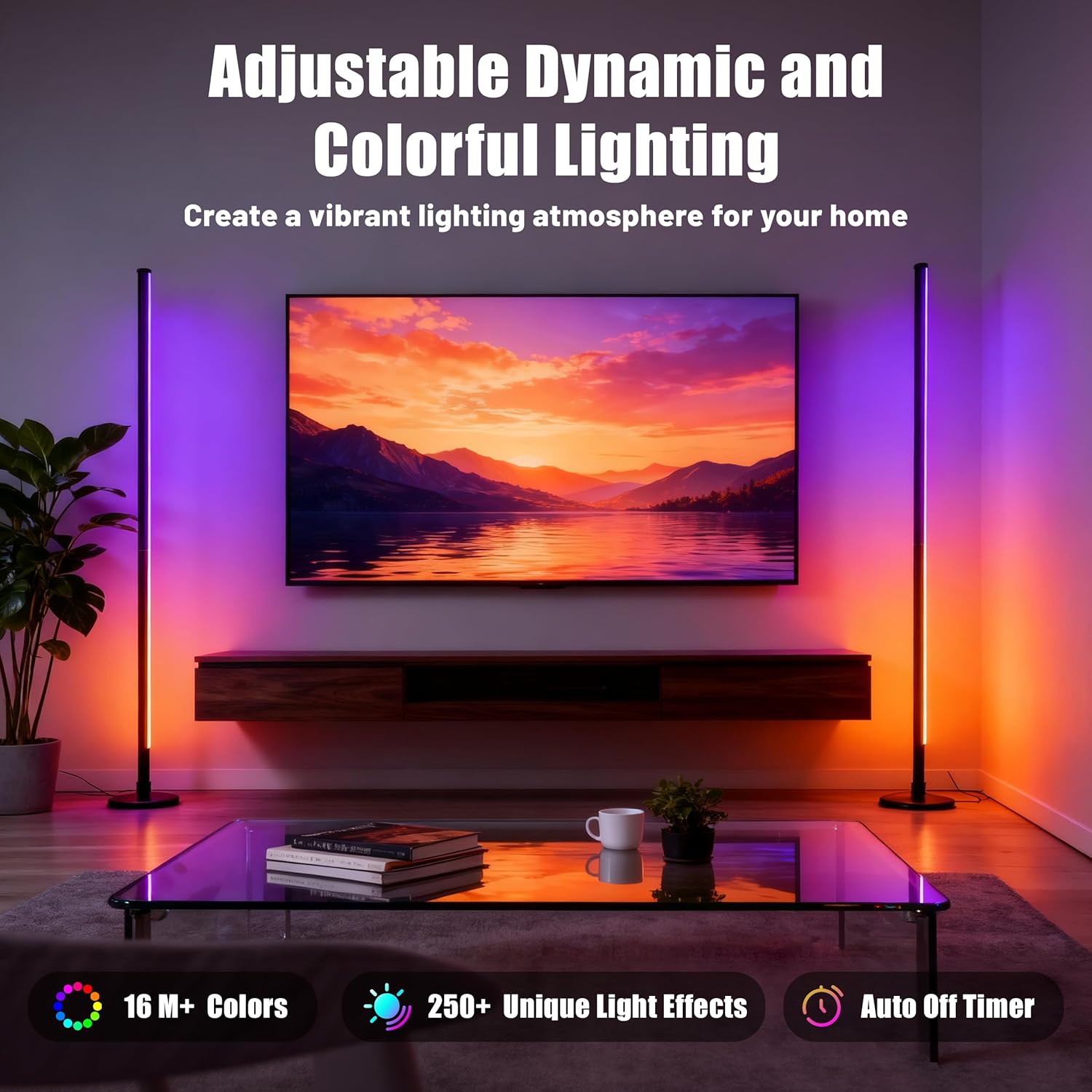 Led Corner Lamp – Bonus RGB TV Backlight – RGBIC Corner Floor Lamp with 16M+ Colors, 300+ Effects, Music Sync, 5V/2A Adapter, Perfect Ambient Lighting for Living Room, Bedroom & Gaming Setup