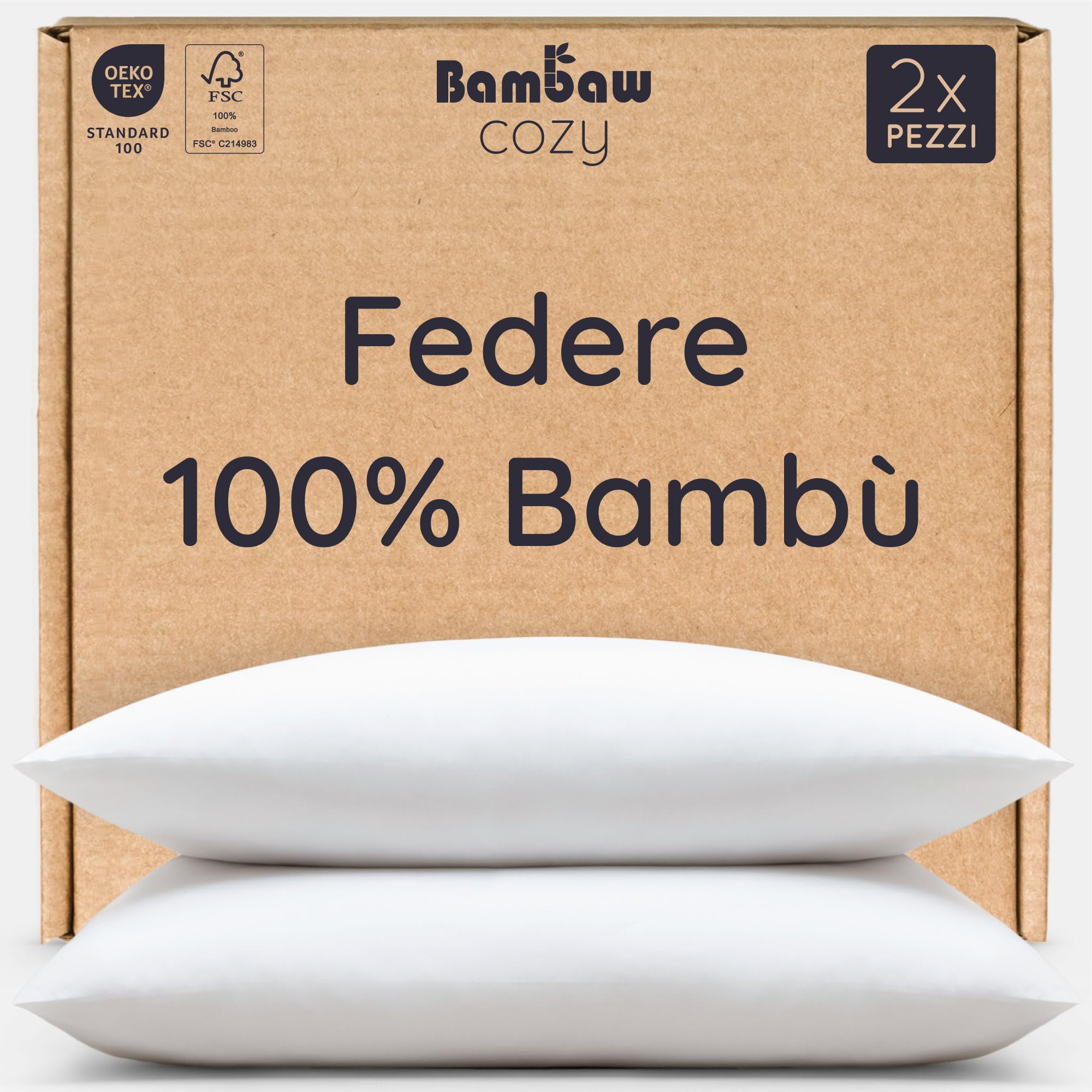 Bambaw Federa bambu 50x70 cm, Confezione da 2, Federa antisudore, antiacaro e antirughe, Federe cuscini per letto morbide ed eleganti, Federe per cuscini bambu fresche e traspiranti (Bianco)