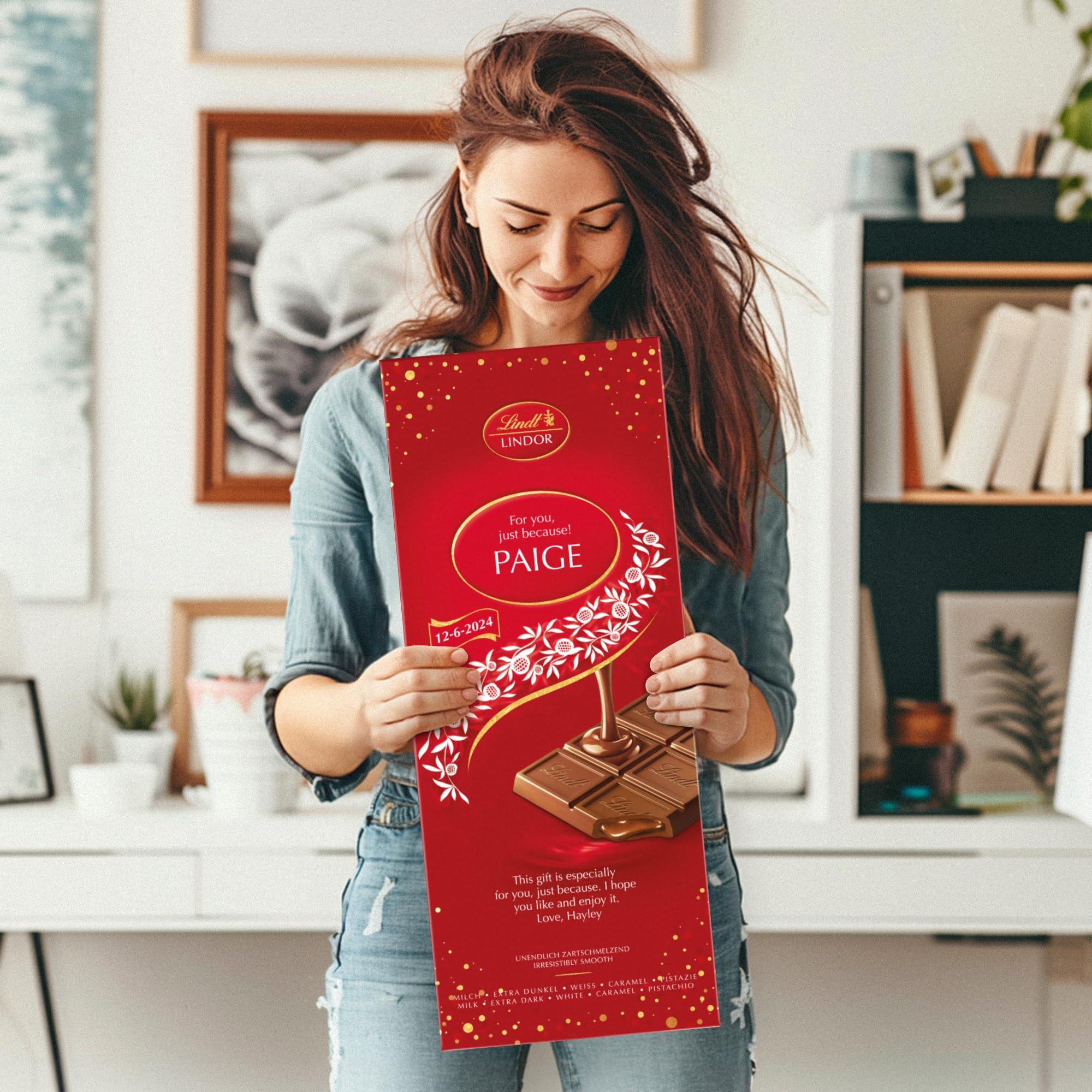 XXL Lindt Lindor Tablette de Chocolat Personnalisée - Cadeau Fête des pères - Cadeau Anniversaire Homme et Femme, Personnalisé avec Nom et Message avec 5 Barres Lindor