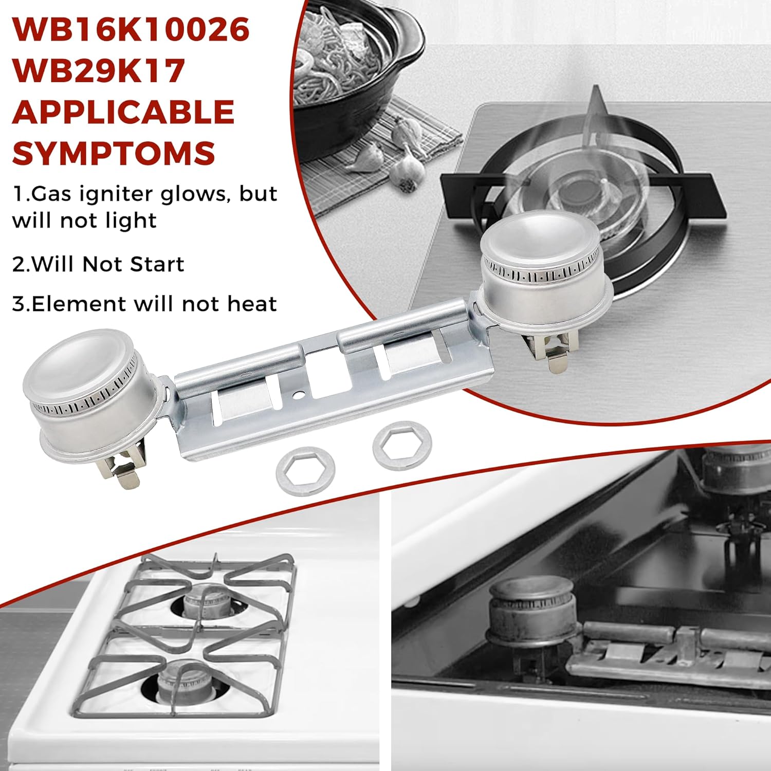 Double Burner Assembly WB16K10026 WB29K17 Double Stove Top Double Surface Burner Kit Replacement Compatible with General Electric Hot.point Gas Stove Range Assembly(2pack) by AMI PARTS