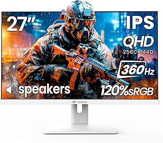 CRUA 27 Inch Gaming Monitor 360HZ, 2K QHD 2560x1440 IPS Panel White Computer Monitors with Built in Speakers, Support AMD FreeSync, 120% sRGB, Blue Light Filter, DP1.4 & HDMI2.1, Wall Mountable
