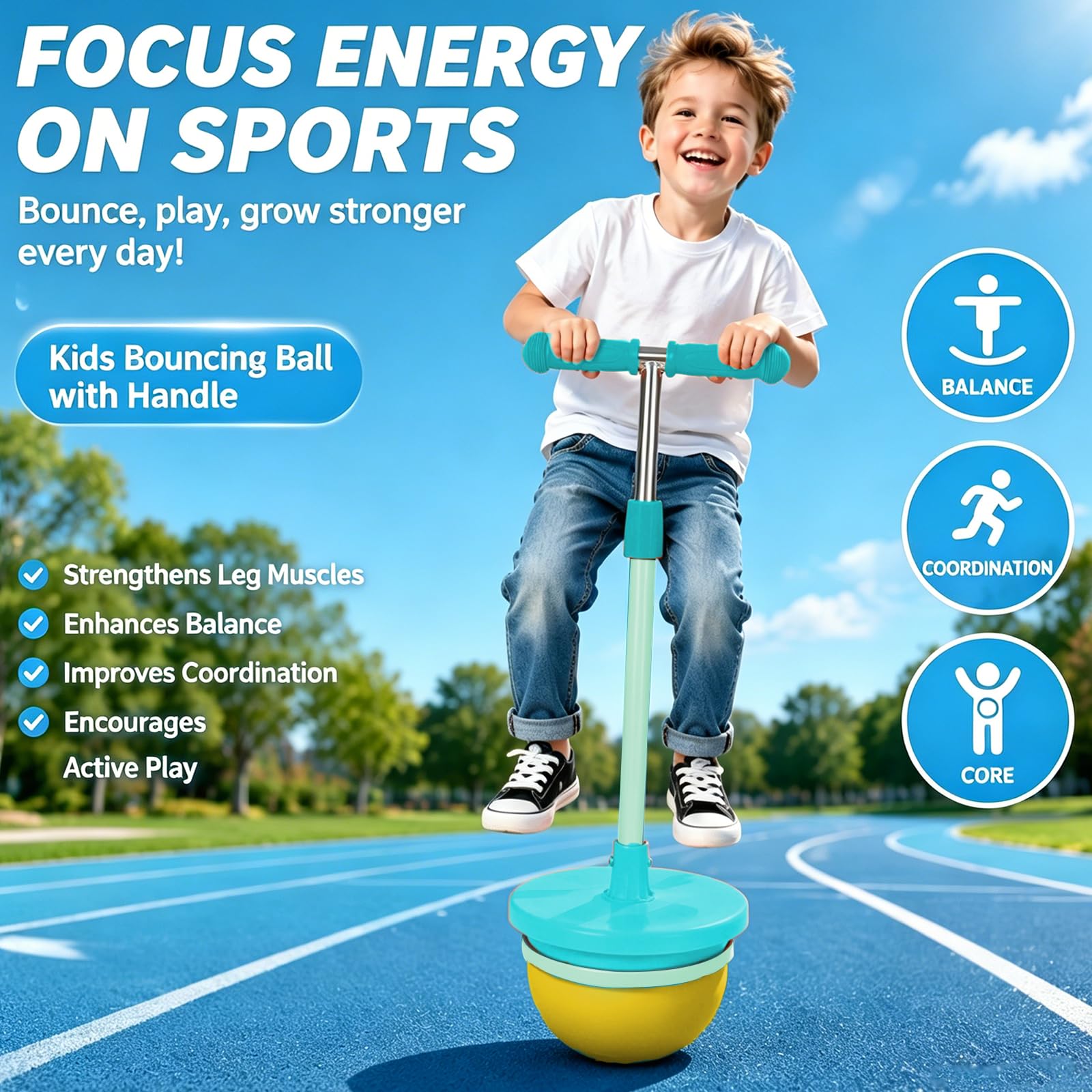 Hüpfbälle, Pogo Ball mit Griffen, Hüpfspielzeug Outdoor, Für Innen Und Außen Kinder Jungen Mädchen Teen Weihnachtsfeier Geburtstag (Blau)